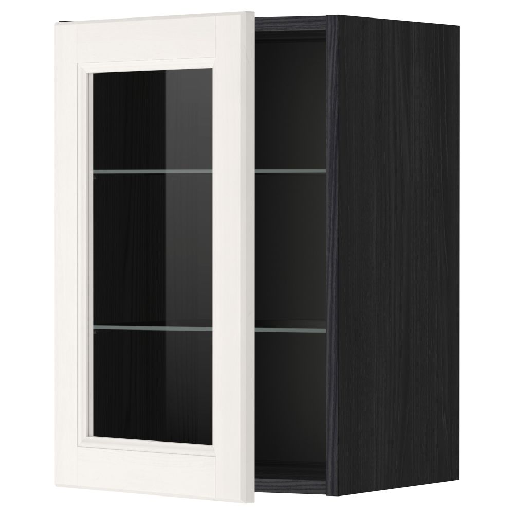 Навесной шкаф с полками, стекляными дверцы МЕТОД, черный, Лаксарби белый - схема-чертеж с размерами