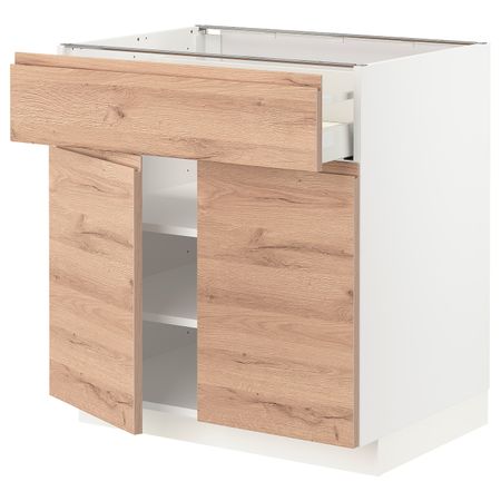 Напольный шкаф с ящиком/2дверцами, белый/Воксторп под дуб 80x60 см IKEA METOD МЕТОД / MAXIMERA МАКСИМЕРА 794.142.81