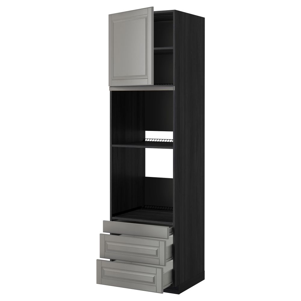 Высокий шкаф для духовки комбинированный, духовка + дверца, 3 ящика МЕТОД / ФОРВАРА, черный, Будбин серый - фото 1