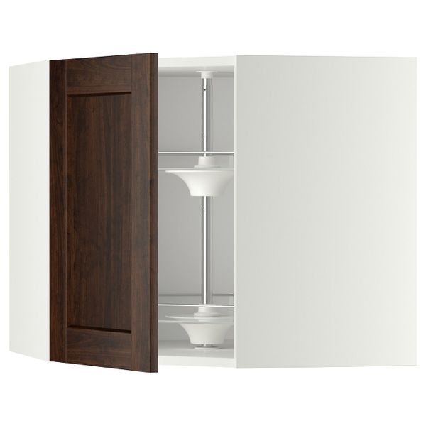 Угловой навесного шкаф с вращающейся секц, белый/Эдсерум коричневый 68x60 см IKEA METOD МЕТОД 692.266.57 - фото 1