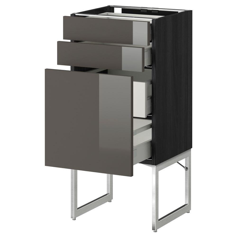Напольный шкаф 3 фронтальных панели, 2 нижних, 2 средних ящика МЕТОД / МАКСИМЕРА, черный, Рингульт серый - схема-чертеж с размерами