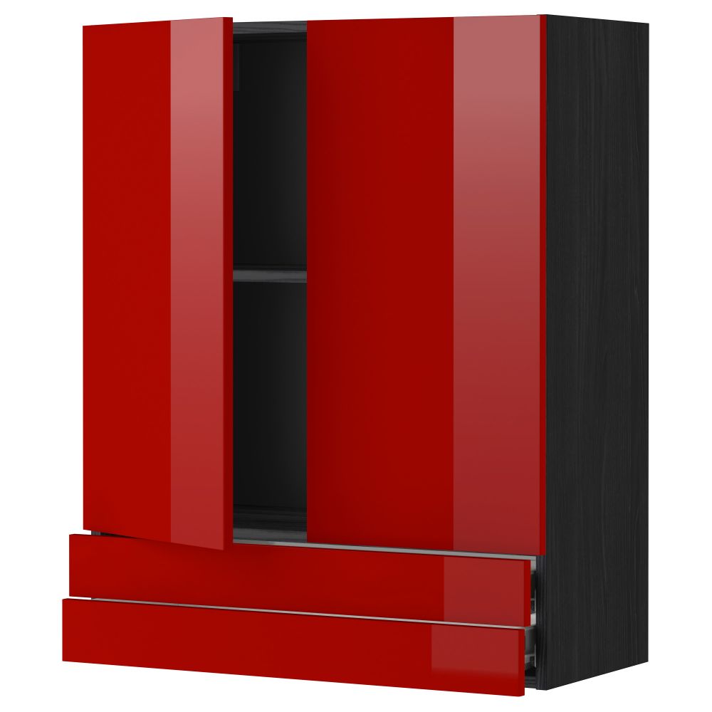 Навесной шкаф, 2 дверцы, 2 ящика МЕТОД / ФОРВАРА, черный, Рингульт красный - схема-чертеж с размерами