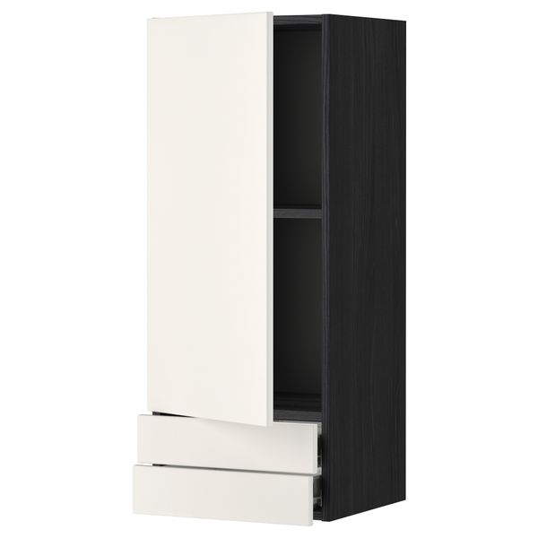 Навесной шкаф с дверцей, 2 ящика МЕТОД / ФОРВАРА, черный, Веддинге белый - фото 1