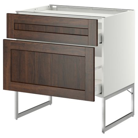 Напольный шкаф, 2 фронтальных панели, 3 ящика МЕТОД / МАКСИМЕРА, белый, Эдсерум коричневый