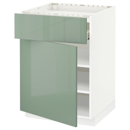 Напольный шкаф для варочной панели, ящик, полка, дверцы МЕТОД / ФОРВАРА, белый, Калларп светло-зеленый (60x60 см)