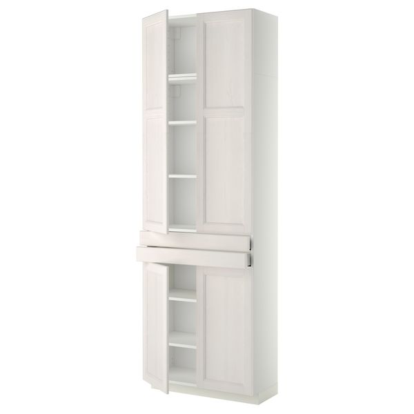 Высокий шкаф + полки, 2 ящика, 4 дверцы МЕТОД / МАКСИМЕРА, белый, Лаксарби белый (80x37x240 см) - фото 1