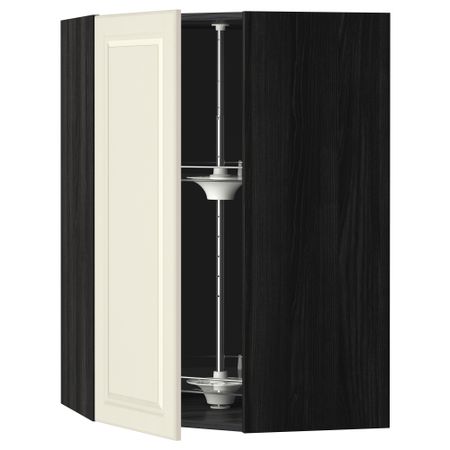 Угловой навесной шкаф с вращающейся секцией МЕТОД, черный, Будбин белый с оттенком