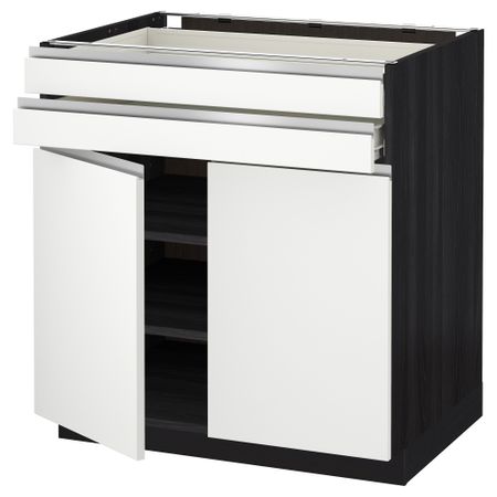 Напольный шкаф, 2 дверцы, 2 ящика МЕТОД / ФОРВАРА, черный, Нодста белый (80x60 см)