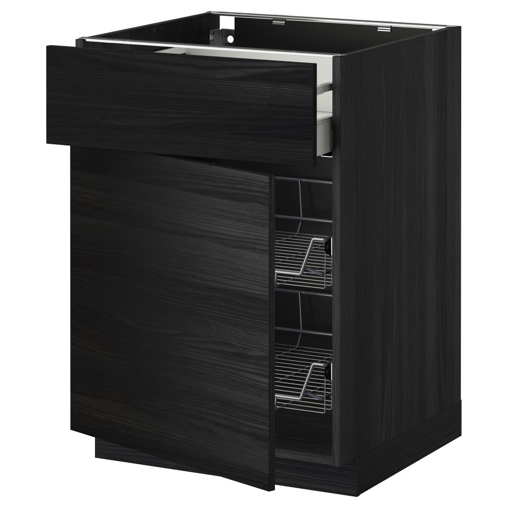 Напольный шкаф с проволочной корзиной, ящиком, дверью МЕТОД / МАКСИМЕРА, черный, Тингсрид черный - схема-чертеж с размерами