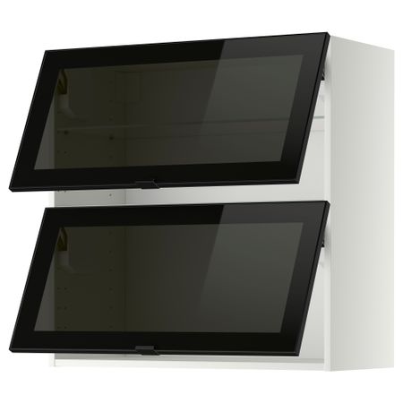 Навесной горизонтальный шкаф, 2 зеркальная дверцами МЕТОД, белый, Ютис дымчатое стекло