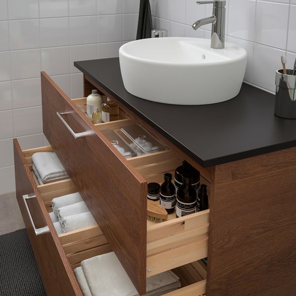 Шкаф п-раковину/столешн45/раковина, под коричневый мореный ясень/антрацит ДАЛЬШЕР смеситель 102x49x74 см IKEA GODMORGON/TOLKEN - фото 2