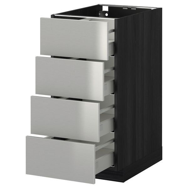 Напольный шкаф 4 фронтальных панели, 4 ящика МЕТОД / МАКСИМЕРА, черный, Гревста нержавеющ сталь - схема-чертеж с размерами