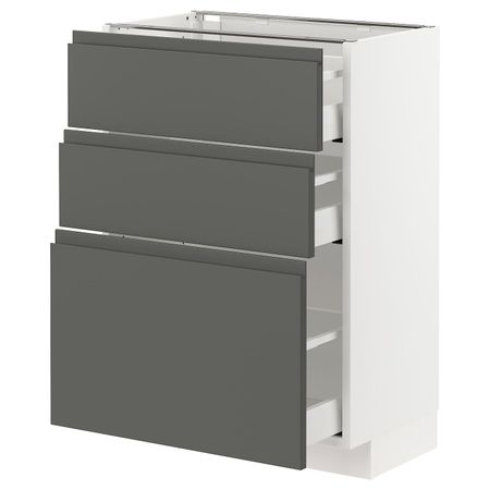 Напольный шкаф с 3 ящиками, белый/Воксторп темно-серый 60x37 см IKEA METOD МЕТОД / MAXIMERA МАКСИМЕРА 993.103.48