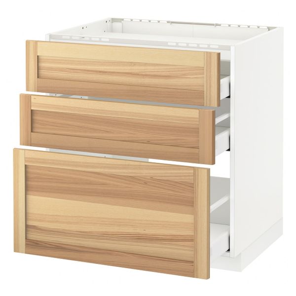 Напольный шкаф, 3 фронтальных панели/3ящика, белый/Торхэмн ясень 80x60 см IKEA METOD МЕТОД / MAXIMERA МАКСИМЕРА 792.356.18 - фото 1