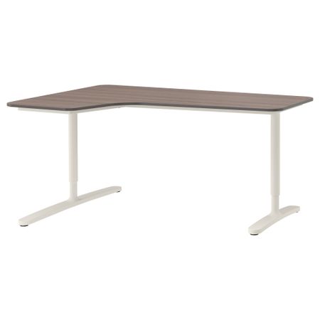 Угловой письменный стол левосторонний БЕКАНТ, серый, белый (160x110 см)