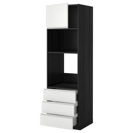 Высокий шкаф для духовки/СВЧ дверца, 3 ящика МЕТОД / ФОРВАРА, черный, Нодста белый