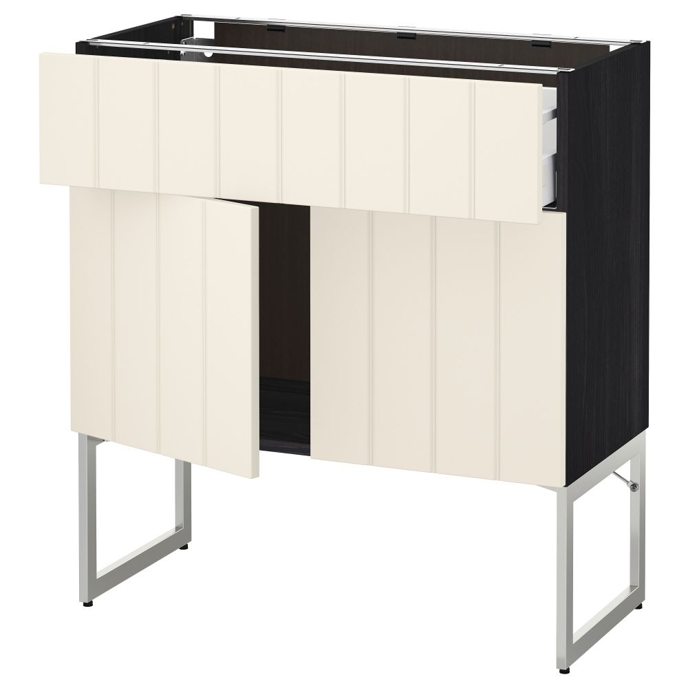 Напольный шкаф, полки, ящик, 2 двери МЕТОД / МАКСИМЕРА, черный, Хитарп белый с оттенком - схема-чертеж с размерами