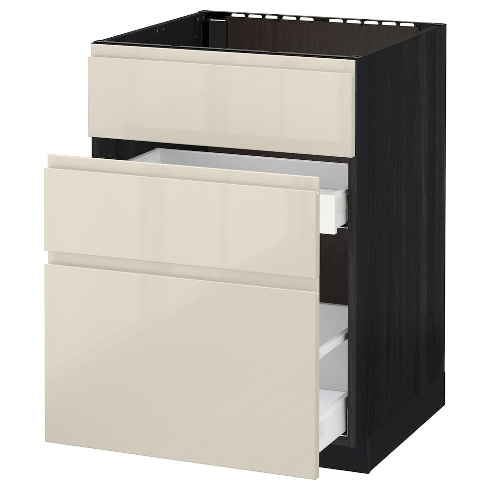 Напольный шкаф под мойку + 3 фронтальных панели/2ящ, черный, Воксторп глянцевый светло-бежевый 60x60 см IKEA МЕТОД 592.370.29 - схема-чертеж с размерами