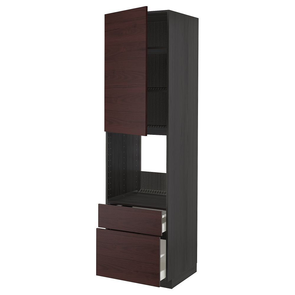 Высокий шкаф для духовки + дверцы, 2 фронтальный, 1 средний, 1 встроенный ящик, 60x60x220 cm IKEA METOD МЕТОД, MAXIMERA - фото 1