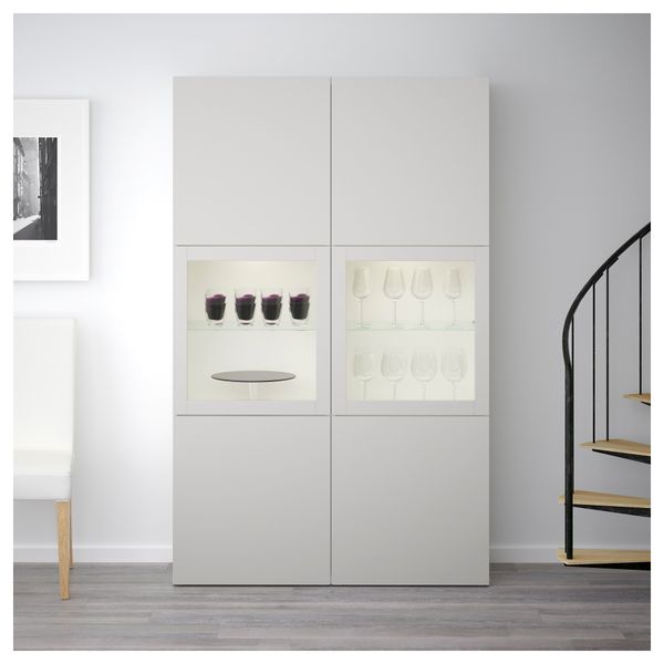 Комбинация для хранения со стеклянными дверцами БЕСТО, белый, Лаппвикен светло-серый прозрачное стекло (120x40x192 см) - фото 2