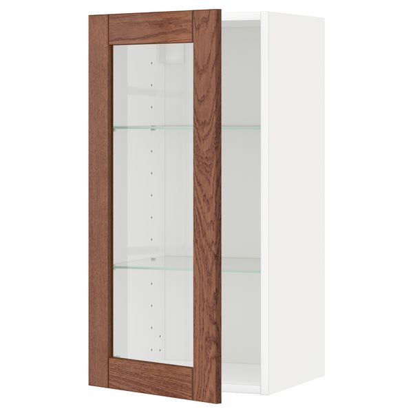 Навесной шкаф с полками, стекляными дверцы МЕТОД, белый, Филипстад коричневый - схема-чертеж с размерами