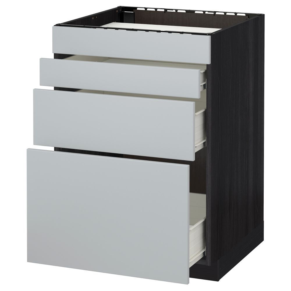Напольный шкаф для духовки, 4фасада, 3 ящика МЕТОД / ФОРВАРА, черный, Веддинге серый - схема-чертеж с размерами