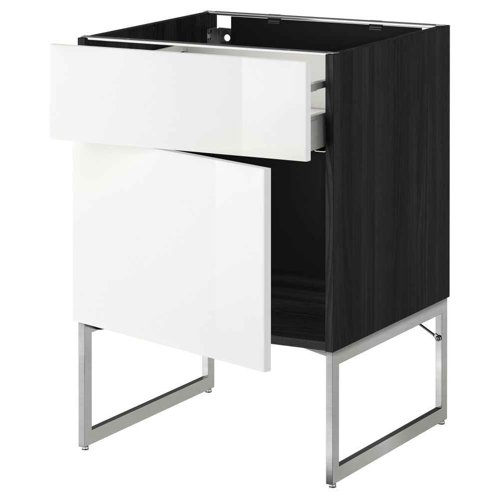 Напольный шкаф с ящиком, дверью МЕТОД / МАКСИМЕРА, черный, Рингульт белый - схема-чертеж с размерами