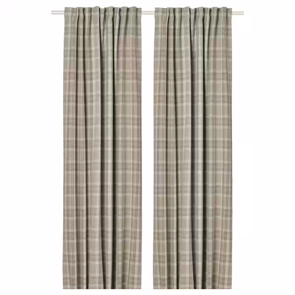 HÄGGVECKMAL ХЭГГВЕККМАЛ Затемняющие гардины, 2 шт. - бежевый/с лентой 145x300 см - фото 1