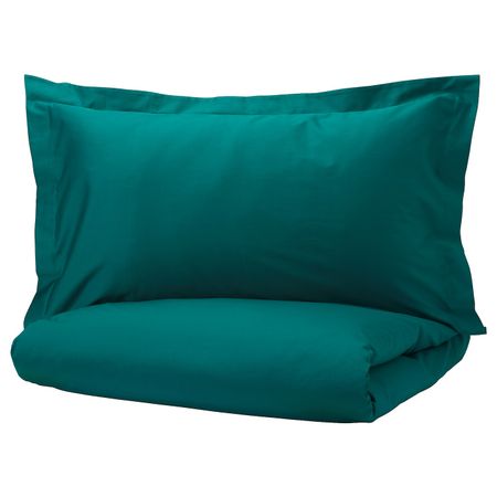 Пододеяльник и 1 наволочка, темно-зеленый 150x200/50x70 см IKEA LUKTJASMIN ЛЮКТЭСМИН 404.329.45