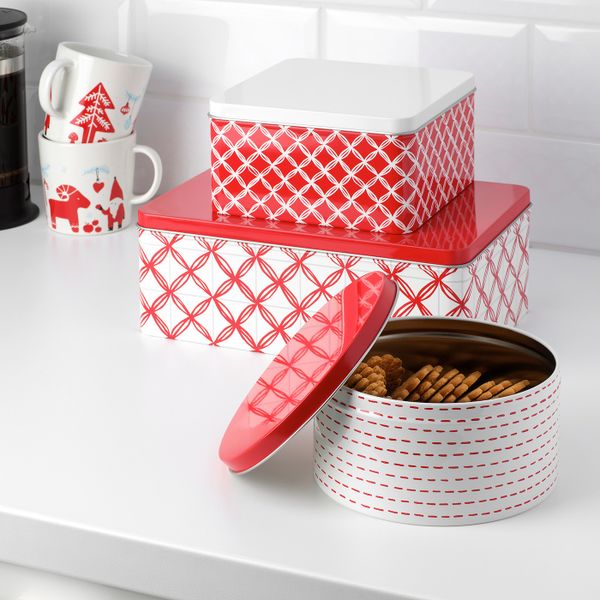 Набор емкостей, 3 штуки, разные формы белый/красный IKEA ВИНТЕРФЕСТ 204.346.53 - схема-чертеж с размерами