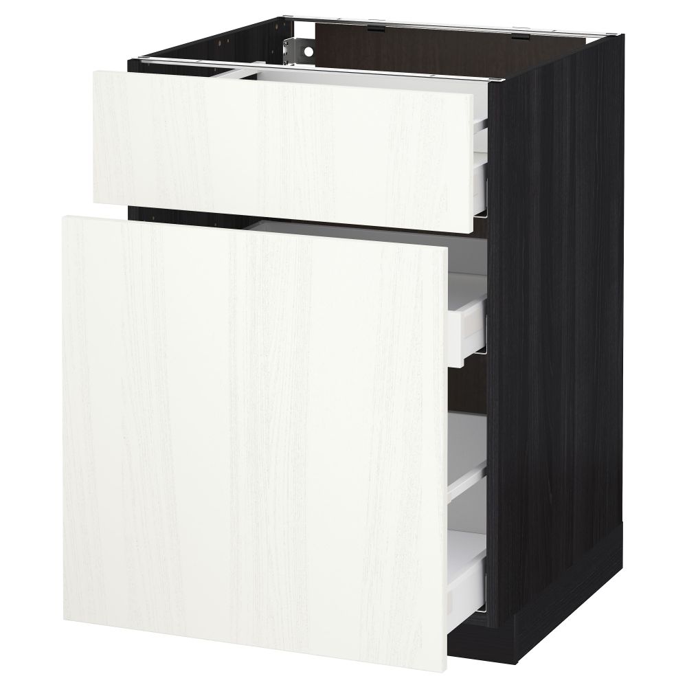 Напольный шкаф, выдвижной секцией, ящик МЕТОД / МАКСИМЕРА, черный, Росдаль белый - схема-чертеж с размерами