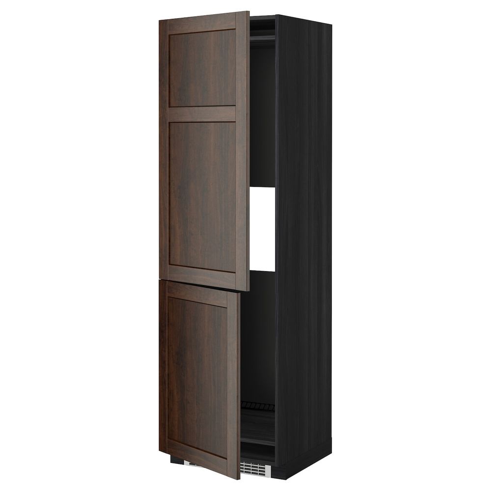 Высокий шкаф для холодильника или морозильн, черный/Эдсерум коричневый 60x60x200 см IKEA МЕТОД 392.267.48 - схема-чертеж с размерами