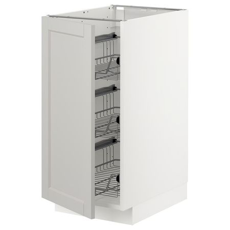 METOD Напольный шкаф/проволочные корзины - белый/Lerhyttan светло-серый 40x60 см
