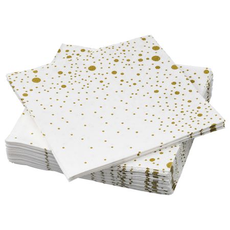 Салфетка бумажная, с рисунком/белый, золотой 24x24 см IKEA DOFTMINNE ДОФТМИННЕ 004.710.24