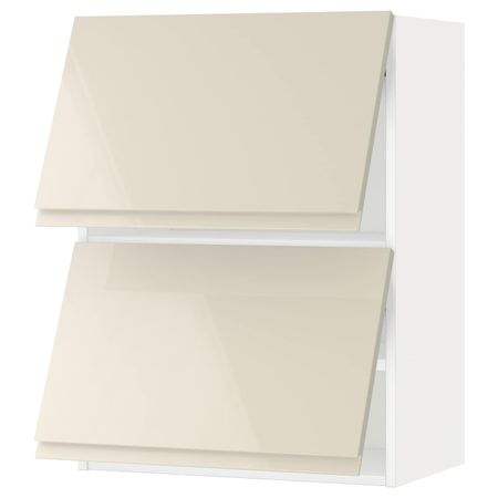 Навесной шкаф, 2 дверцы, горизонтал, белый/Воксторп глянцевый светло-бежевый 60x80 см IKEA МЕТОД 692.406.82