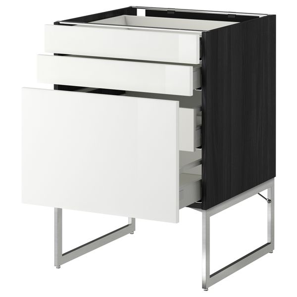 Напольный шкаф 3 фронтальных панели, 2 нижних, 2 средних ящика МЕТОД / МАКСИМЕРА, черный, Рингульт белый - схема-чертеж с размерами