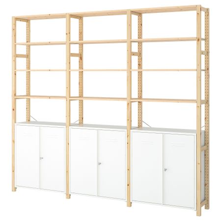 3 секции, шкаф, полки, 259x30x226 см, сосна, белый IKEA IVAR ИВАР 892.939.43