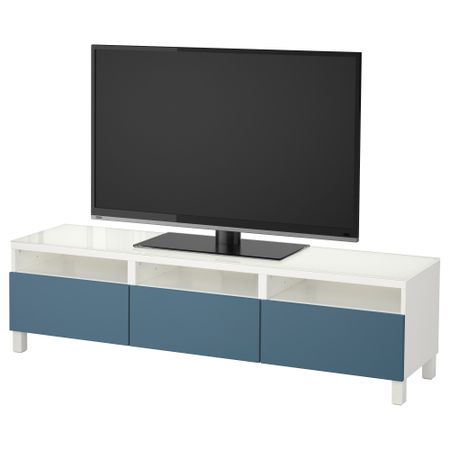 Тумба для ТВ с ящиками БЕСТО, белый, Вальвикен темно-синий (180x40x48 см)