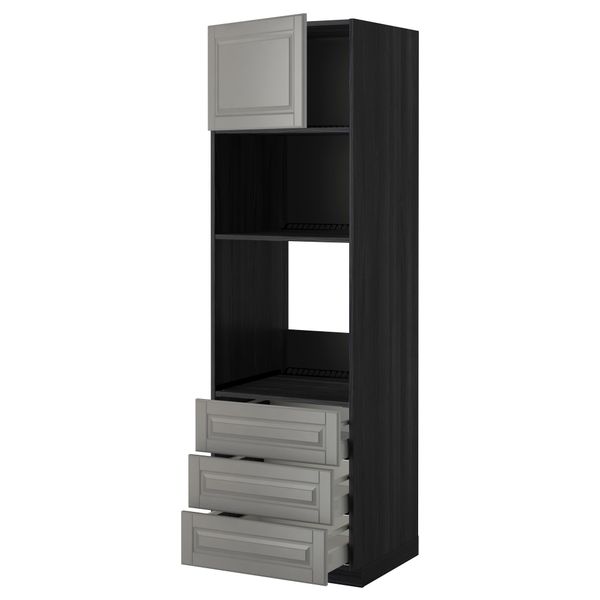 Высокий шкаф для духовки/СВЧ дверца, 3 ящика МЕТОД / МАКСИМЕРА, черный, Будбин серый - фото 1