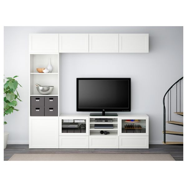 Шкаф для ТВ, комбинированный, стекляные дверцы БЕСТО, Ханвикен, Синдвик белый прозрачное стекло (240x40x230 см) - фото 2