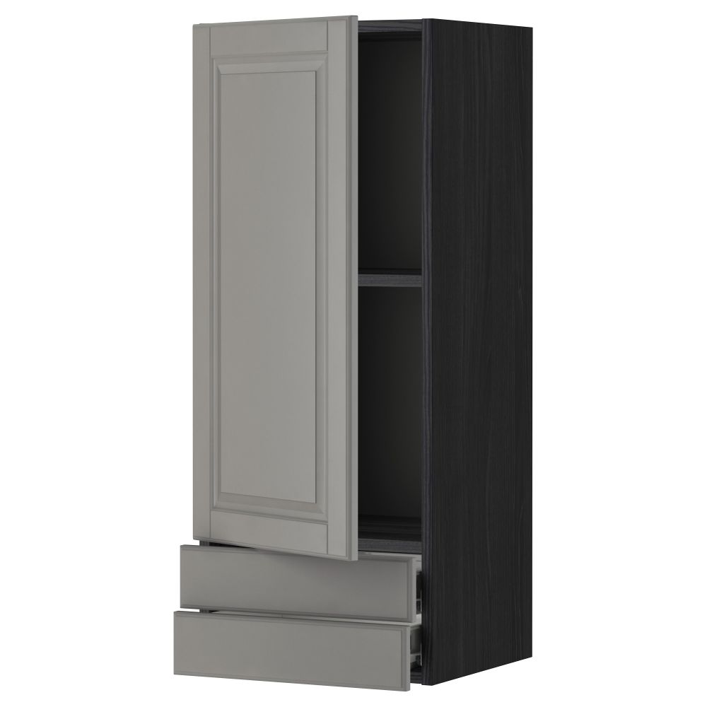 Навесной шкаф с дверцей, 2 ящика МЕТОД / ФОРВАРА, черный, Будбин серый - фото 1