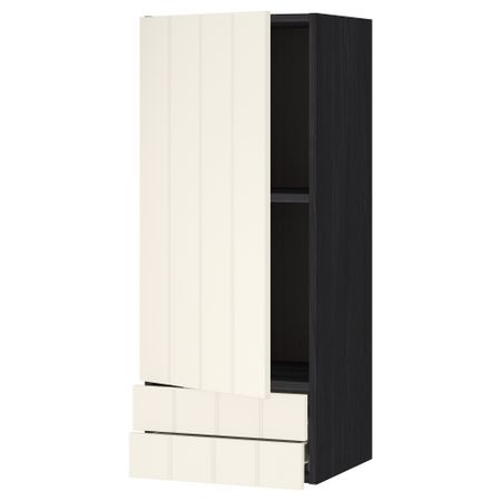 Навесной шкаф с дверцей, 2 ящика МЕТОД / ФОРВАРА, черный, Хитарп белый с оттенком