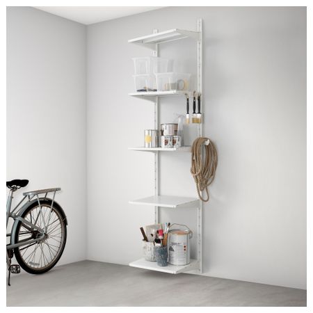 Настенная шина, полка, крючок АЛЬГОТ, металлический белый (46x41x197 см)