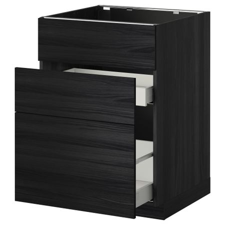 Напольный шкаф под мойку + 3 фронтальных панели, 2 ящика МЕТОД / МАКСИМЕРА, черный, Тингсрид черный
