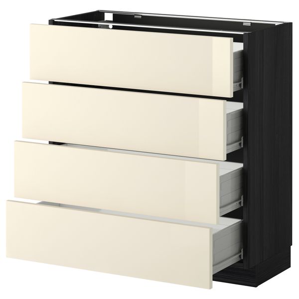 Напольный шкаф 4 фронтальных панели, 4 ящика МЕТОД / ФОРВАРА, черный, Рингульт кремовый - схема-чертеж с размерами