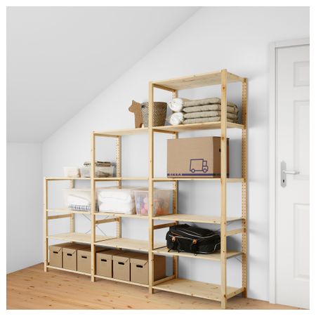 3 секции, полки ИВАР, сосна