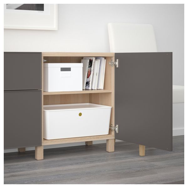 Комбинация для хранения с ящиками БЕСТО, под беленый дуб, Грундсвикен темно-серый (180x40x74 см) - схема-чертеж с размерами