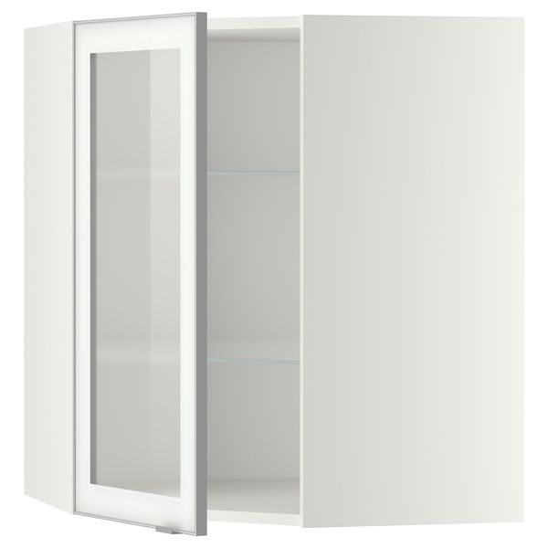 Угловой навесной шкаф с полками, стекляными дверцами МЕТОД, белый, Ютис матовое стекло - схема-чертеж с размерами