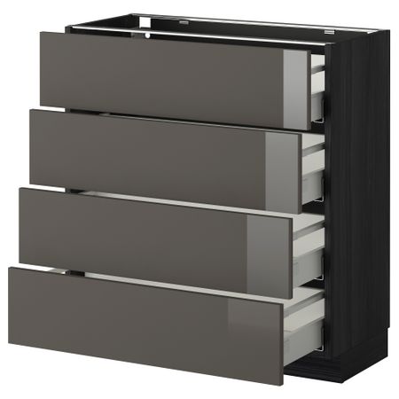 Напольный шкаф 4 фронтальных панели, 4 ящика МЕТОД / МАКСИМЕРА, черный, Рингульт серый