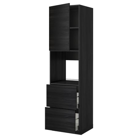 Высокий шкаф для духовки + дверца, 2 форнтальных, 2 высоких ящ, черный, Тингсрид черный 60x60x220 см IKEA МЕТОД / МАКСИМЕРА